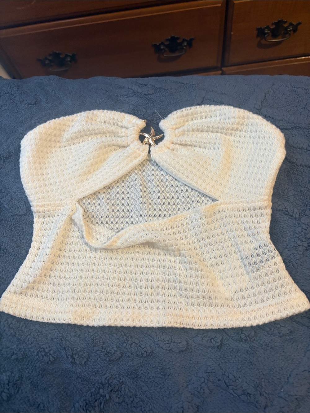 SHEIN Cream Crochet Strapless Ring-Front Tube Top
